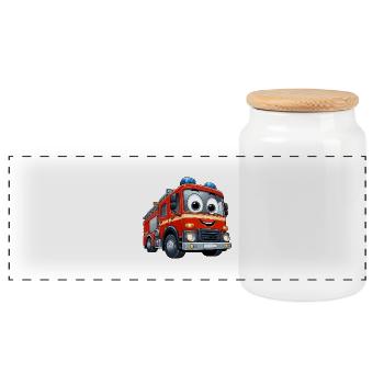Fire engine junior - Panoramic Cookie Jar with Wooden Lid - white - Front