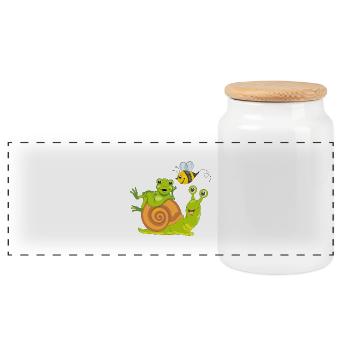 Glückliche Biene, grüner Frosch und Schnecke sind beste Freunde - Panorama Keksdose mit Holzdeckel - Weiß - Vorne