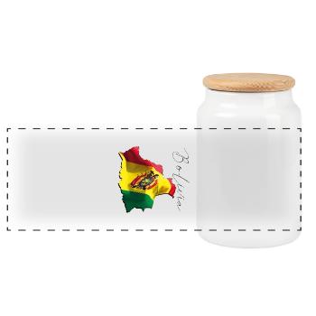 Bolivien Flagge in der Bolivien Landkarte EN - Panorama Keksdose mit Holzdeckel - Weiß - Vorne