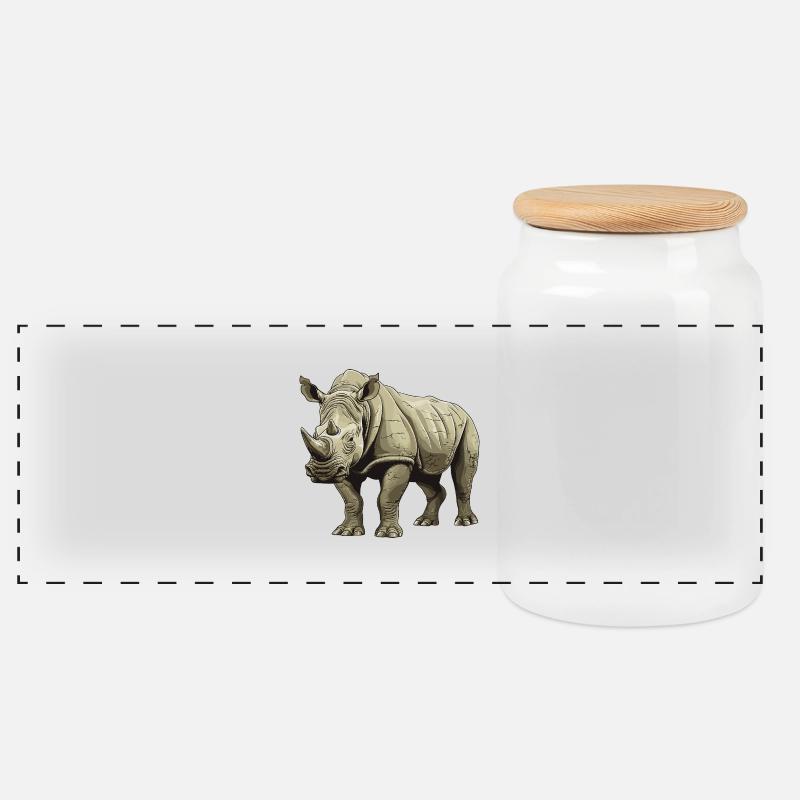Nashorn Tier - Panorama Keksdose mit Holzdeckel - Weiß