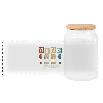 1961 Vintage 1961 born in 19664 years. Year - Panoramic Cookie Jar with Wooden Lid - white - Front