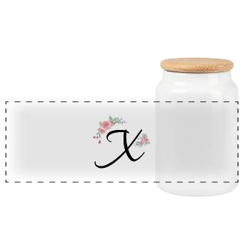 Letter x flowers - Panoramic Cookie Jar with Wooden Lid - white - Front