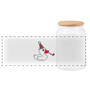 Duck Party Towel Hat Birthday Celebrate New Year's Eve - Panoramic Cookie Jar with Wooden Lid - white - Front
