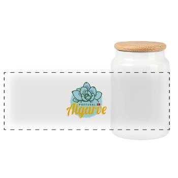 Algarve Portugal Flower Succulent Vintage Souvenir - Panoramic Cookie Jar with Wooden Lid - white - Front