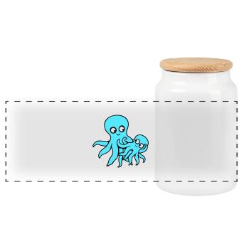 Pieuvre Maman Papa Enfant Bébé Mère Père Famille - Boîte à biscuits avec couvercle en bois - blanc - Devant