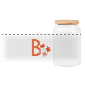 B mit Blumen - Panorama Keksdose mit Holzdeckel - Weiß - Vorne