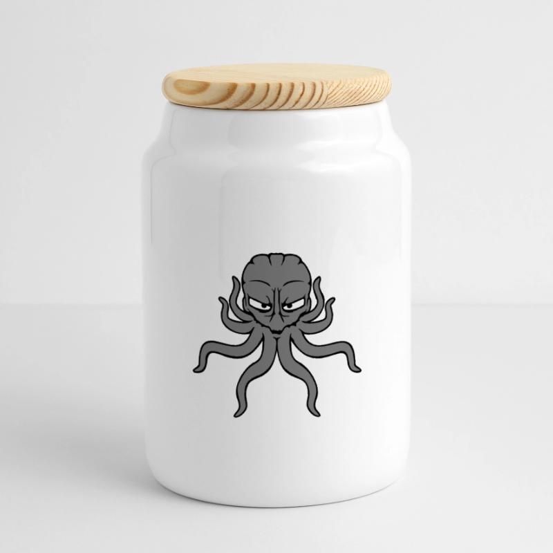 Octopus Octopus Octopus Squid Alien Alien Panoramic Cookie Jar with Wooden Lid