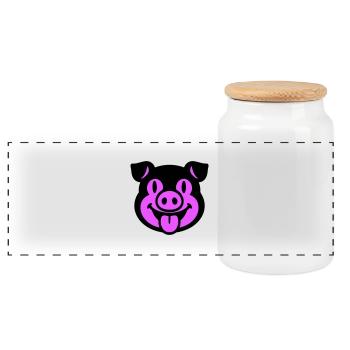 Piglet Pig Head - Panoramic Cookie Jar with Wooden Lid - white - Front