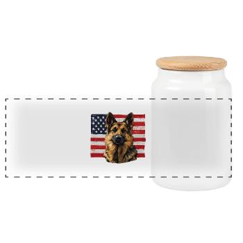 Berger allemand avec drapeau américain - Boîte à biscuits avec couvercle en bois - blanc - Devant