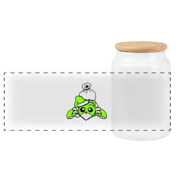 Tortue Père Noël chapeau cadeaux bande dessinée - Boîte à biscuits avec couvercle en bois - blanc - Devant