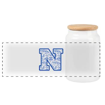 Lettre n chinoiserie bleu - Boîte à biscuits avec couvercle en bois - blanc - Devant