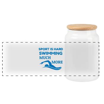 Engagierter Schwimmer - Sport ist schwer Zitat - Panorama Keksdose mit Holzdeckel - Weiß - Vorne