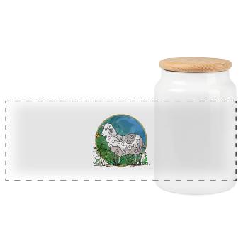 Sheep - Panoramic Cookie Jar with Wooden Lid - white - Front
