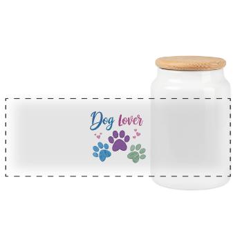 Amoureux des chiens - patte de chien - Boîte à biscuits avec couvercle en bois - blanc - Devant