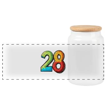 28 Zahl Comic - Panorama Keksdose mit Holzdeckel - Weiß - Vorne