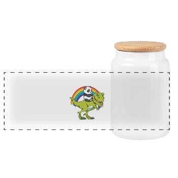 Panda Ours Panda Dinosaure Tyrannosaure T-Rex - Boîte à biscuits avec couvercle en bois - blanc - Devant