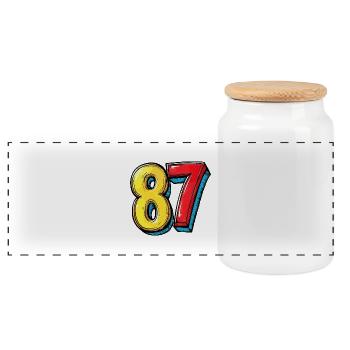 87 Number Comic - Panoramic Cookie Jar with Wooden Lid - white - Front