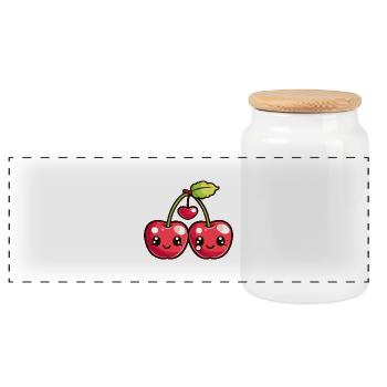 Cerises Couple Amour Coeur Bande Dessinée - Boîte à biscuits avec couvercle en bois - blanc - Devant