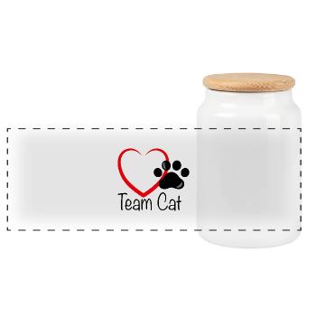 Team Cat mit Herz - Panorama Keksdose mit Holzdeckel - Weiß - Vorne