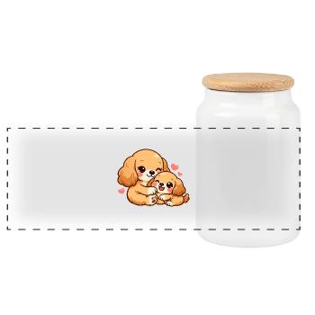 Maman chien câline son chiot - Boîte à biscuits avec couvercle en bois - blanc - Devant