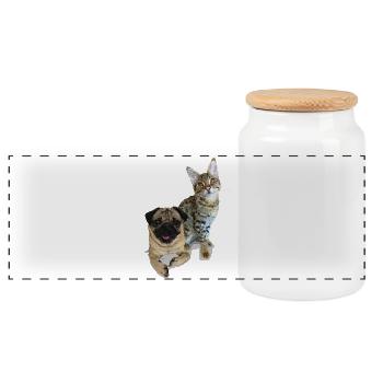 Mops und Katze - Panorama Keksdose mit Holzdeckel - Weiß - Vorne