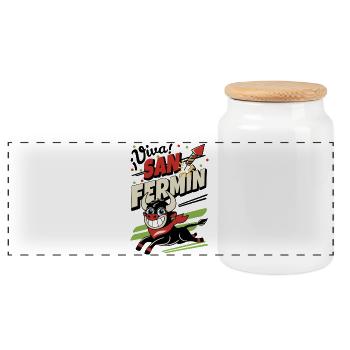 Long live San Fermín - Panoramic Cookie Jar with Wooden Lid - white - Front