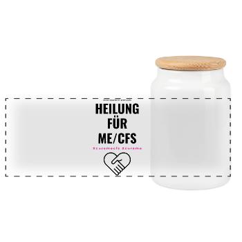 HEILUNG FÜR ME/CFS I - pink 💕 - Panorama Keksdose mit Holzdeckel - Weiß - Vorne