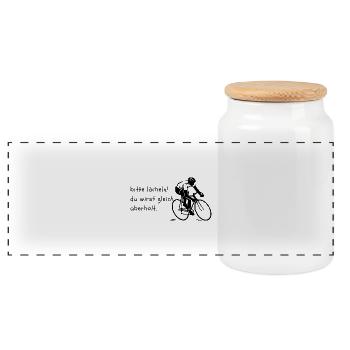 "Bitte lächeln - Überholmanöver" Fahrrad  - Panorama Keksdose mit Holzdeckel - Weiß - Vorne