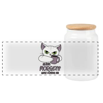 Guten Morgen Ganz dünnes Eis lustiger Spruch Katze - Panorama Keksdose mit Holzdeckel - Weiß - Vorne