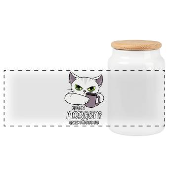 Guten Morgen Ganz dünnes Eis Sprüche lustige Katze - Panorama Keksdose mit Holzdeckel - Weiß - Vorne