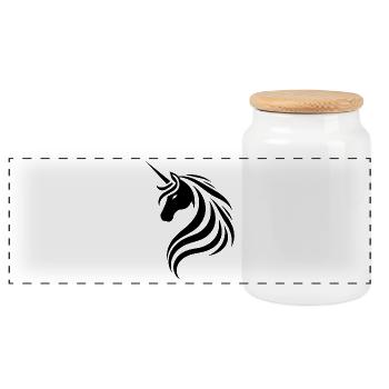 Unicorn Mysticism: Silhouette Head Logo - Panoramic Cookie Jar with Wooden Lid - white - Front