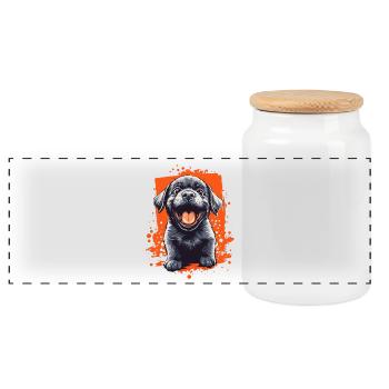 Labrador puppy funny dog dogs - Panoramic Cookie Jar with Wooden Lid - white - Front
