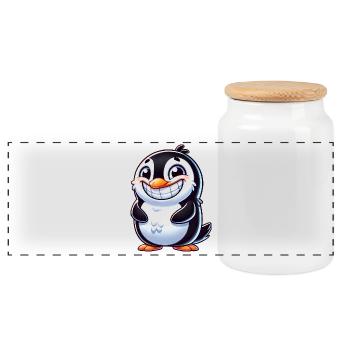mignon pingouin dessin animé sourire rire joie - Boîte à biscuits avec couvercle en bois - blanc - Devant