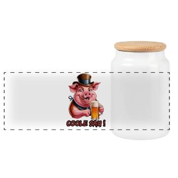Cool Sow - Cool Pig - Party Sow - Panoramic Cookie Jar with Wooden Lid - white - Front
