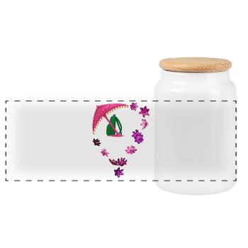 Parapluie pailleté et anneau de fleurs - Boîte à biscuits avec couvercle en bois - blanc - Devant