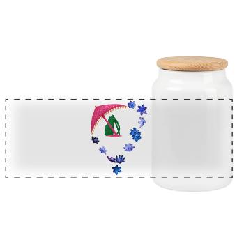 Parapluie scintillant et anneau de fleurs - Boîte à biscuits avec couvercle en bois - blanc - Devant