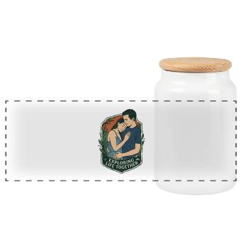 Couple on the go - Retro life together - Panoramic Cookie Jar with Wooden Lid - white - Front