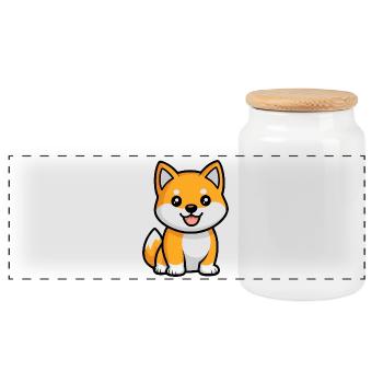 Shiba Inu Hund Niedlich - Panorama Keksdose mit Holzdeckel - Weiß - Vorne
