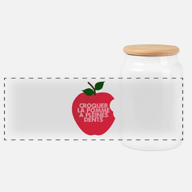 bite of Apple - Panoramic Cookie Jar with Wooden Lid - white