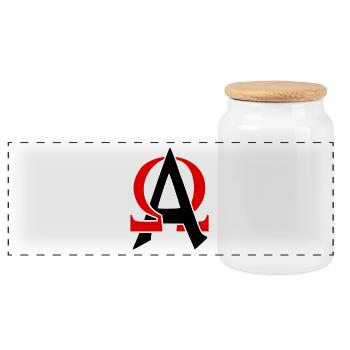 ALPHA & OMEGA - Panoramic Cookie Jar with Wooden Lid - white - Front