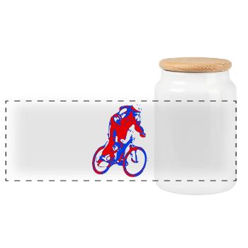 bicycle mountain bike cyclist mountain bike - Panoramic Cookie Jar with Wooden Lid - white - Front