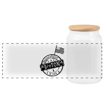 logo je suis breton maintenant drapeau - Boîte à biscuits avec couvercle en bois - blanc - Devant
