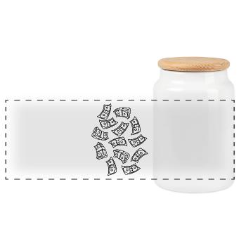 money rain - Panoramic Cookie Jar with Wooden Lid - white - Front