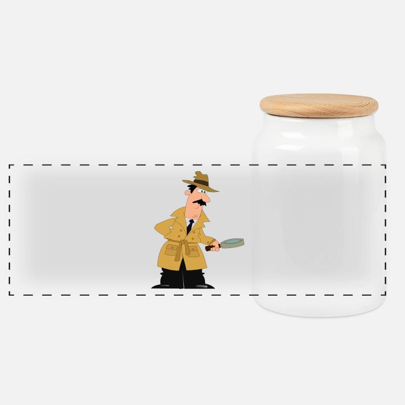 Detektiv mit Lupe. Geschenkidee - Panorama Keksdose mit Holzdeckel - Weiß