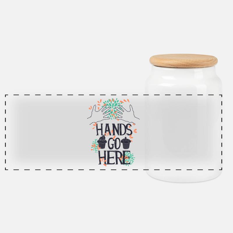 Hände gehen hier KUCHEN - Panorama Keksdose mit Holzdeckel - Weiß