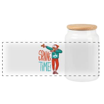 Spinner boy with cap makes the dub move - Panoramic Cookie Jar with Wooden Lid - white - Front