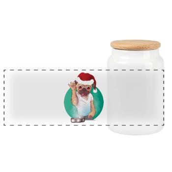 Boiling dog with glasses and santa hat - Panoramic Cookie Jar with Wooden Lid - white - Front