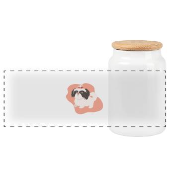 Dog with braid - Panoramic Cookie Jar with Wooden Lid - white - Front