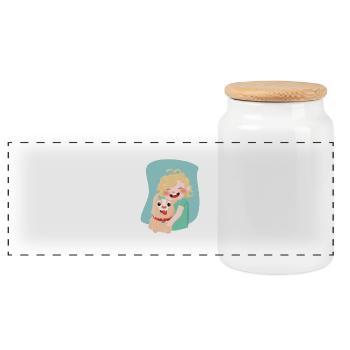 Child with dog - Panoramic Cookie Jar with Wooden Lid - white - Front
