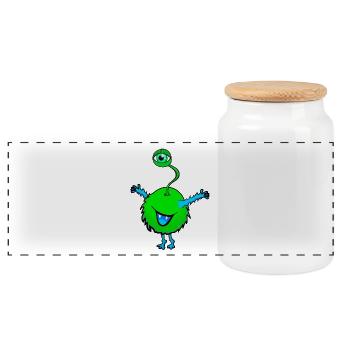 Monster green with one eye - Panoramic Cookie Jar with Wooden Lid - white - Front